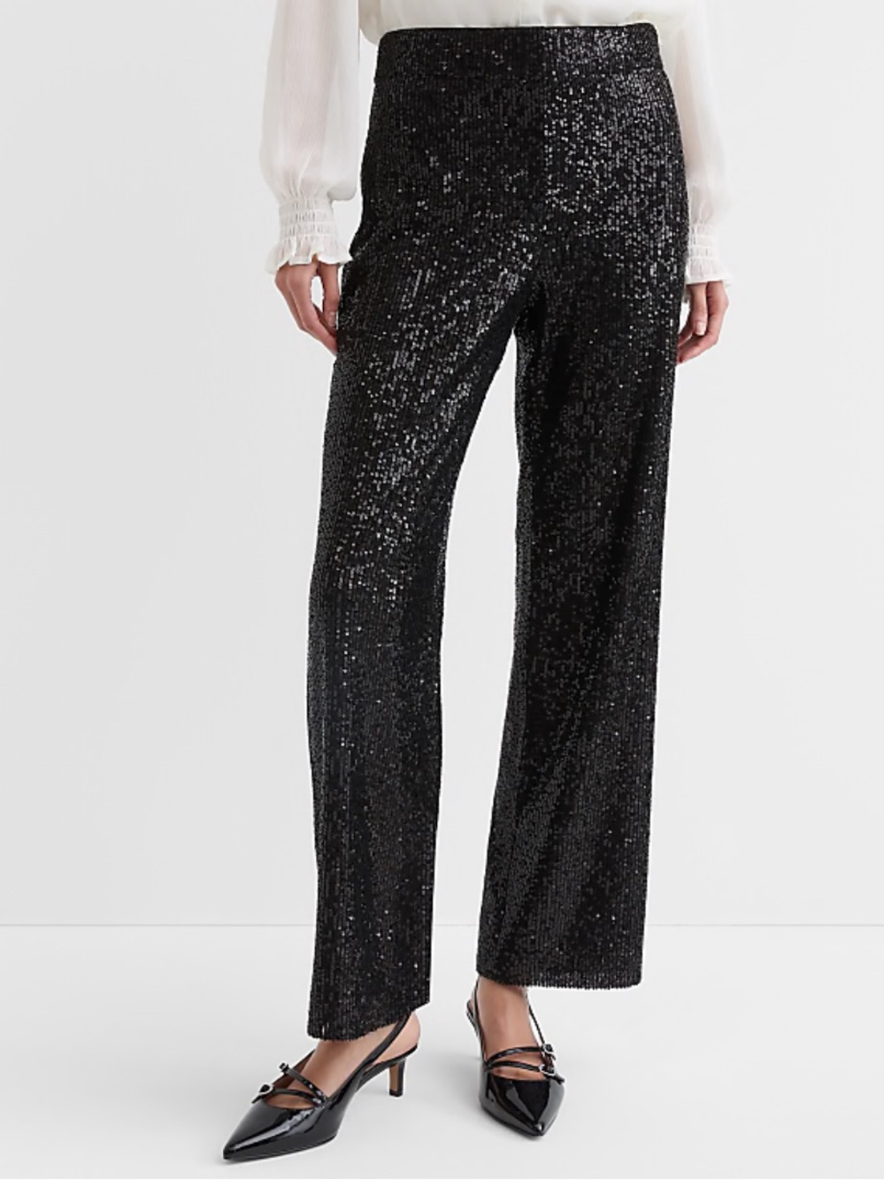 NEW LOFT Petite Sequin Straight Pants Black 14 Petite NWT - Picture 2 of 7